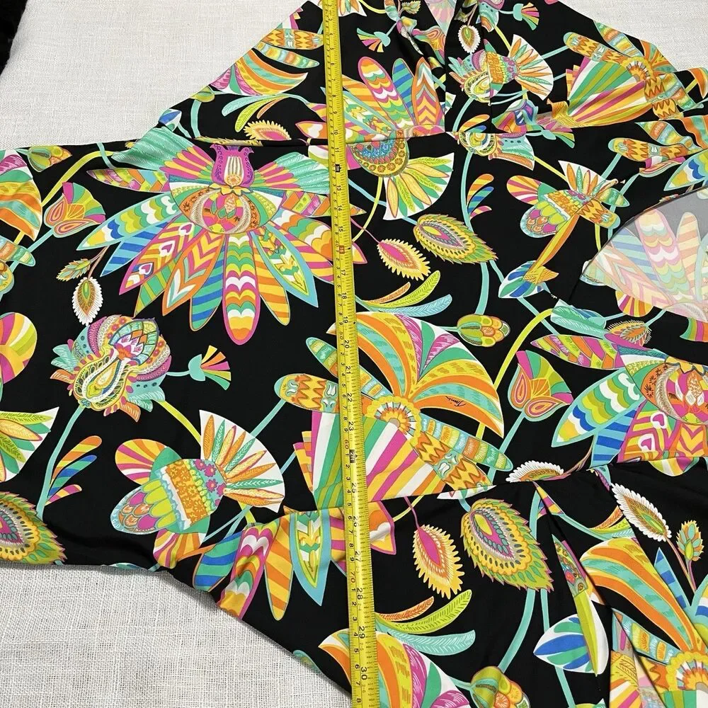 Trina Turk V-Neck Tahitian Floral Beach Swim Jersey Cover Up Tunic Dress Size S